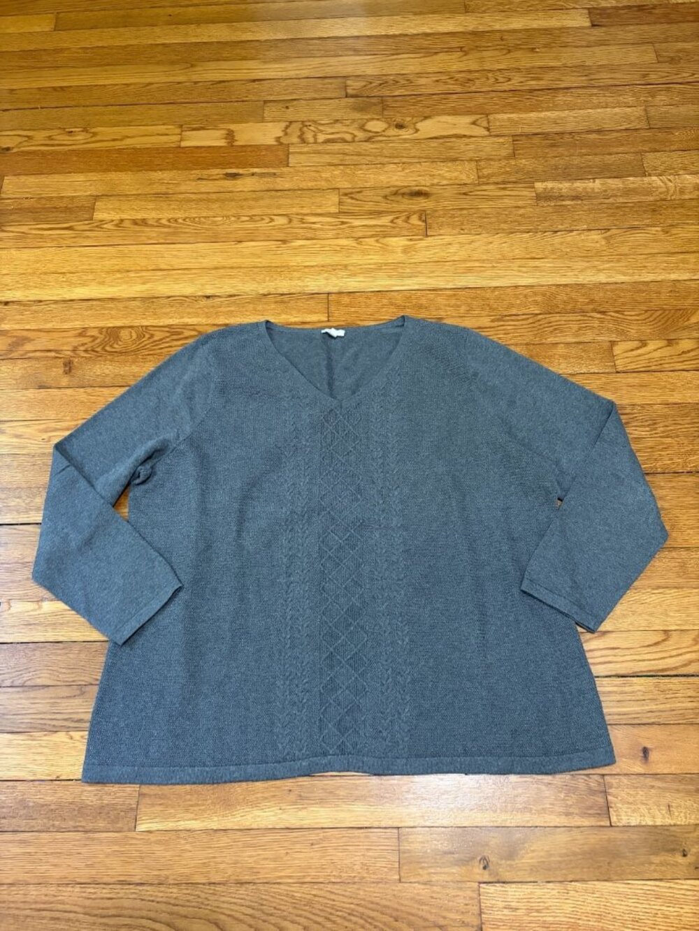 Talbots Womens V-Neck Sweater Plus Sz 3X Gray V-Neck Pullover 100% Cotton Knit